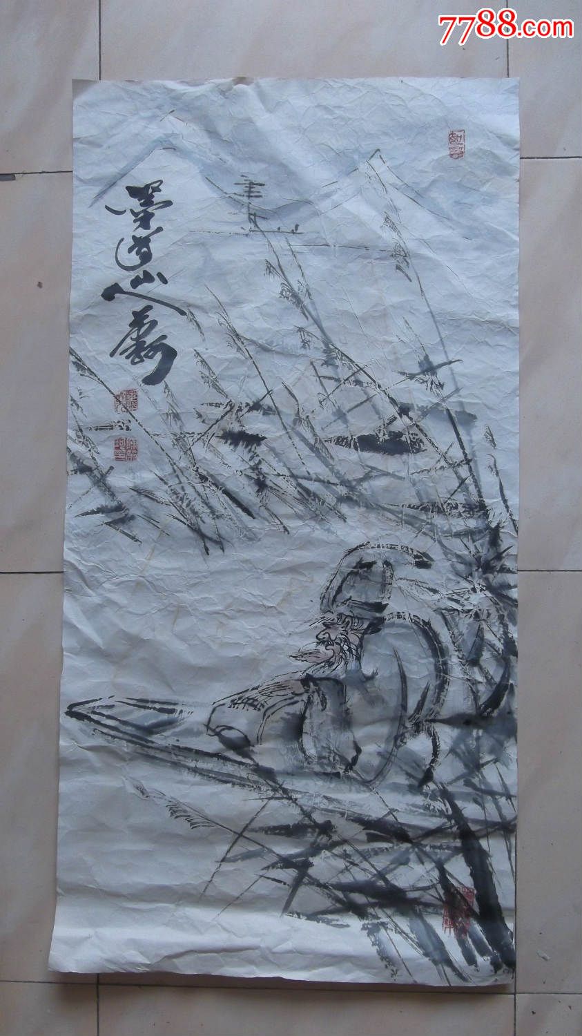 三尺中堂中国手绘水墨大写意人物画,墨道山人画文人雅士在弹琴