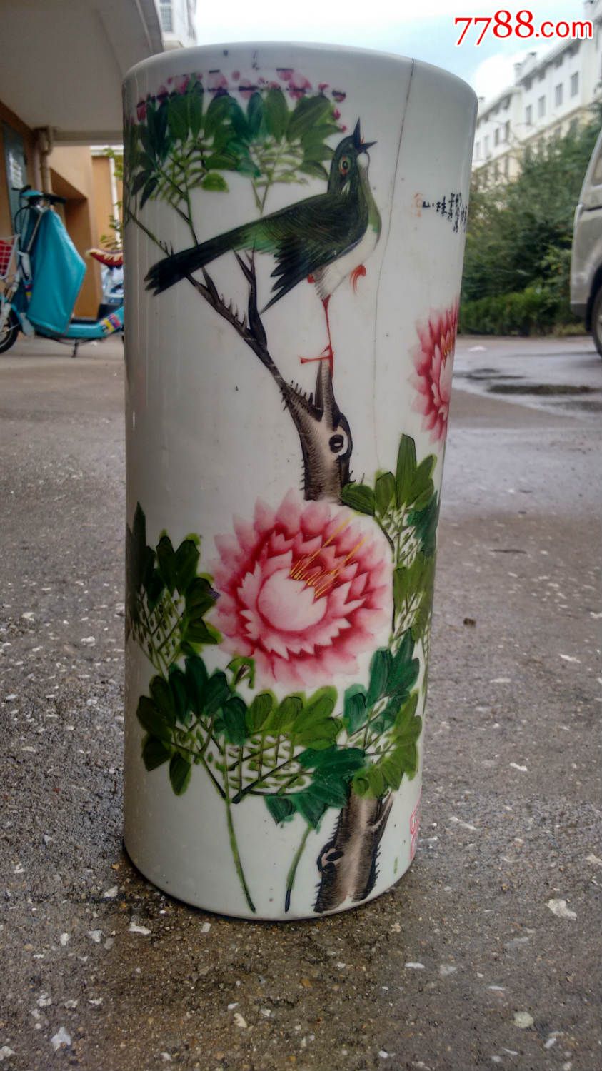 民国帽筒民国粉彩花鸟帽筒名人帽筒a7