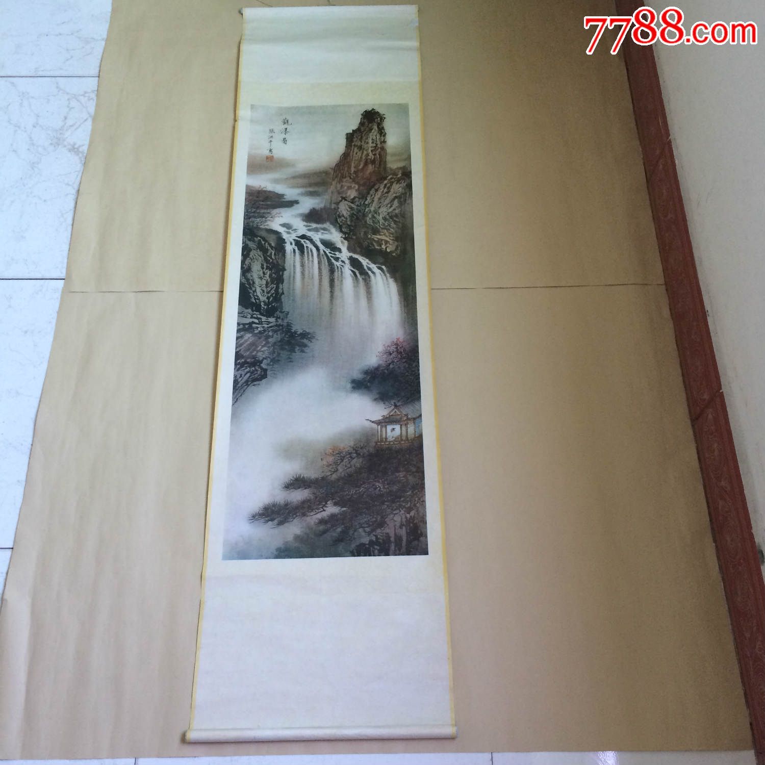 观瀑图(4条屏一套全)张洪千作,天津杨柳青1986年1版1印