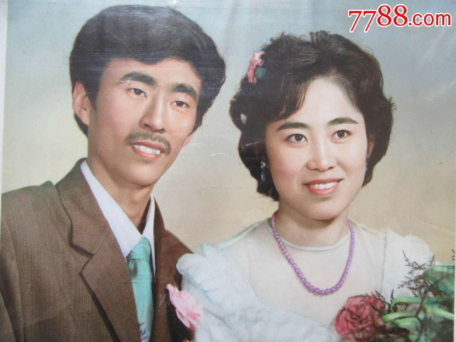 80年代手工上色大照片一張,老照片,結婚照,八十年代(20世紀),手工上彩