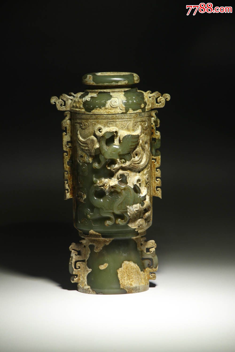 战汉时期高古玉古玉青白玉龙凤带盖玉瓶摆件包老到代