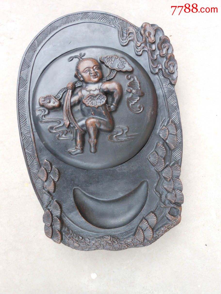 澄泥砚如意童子张雪堂款15厘米22厘米3厘米