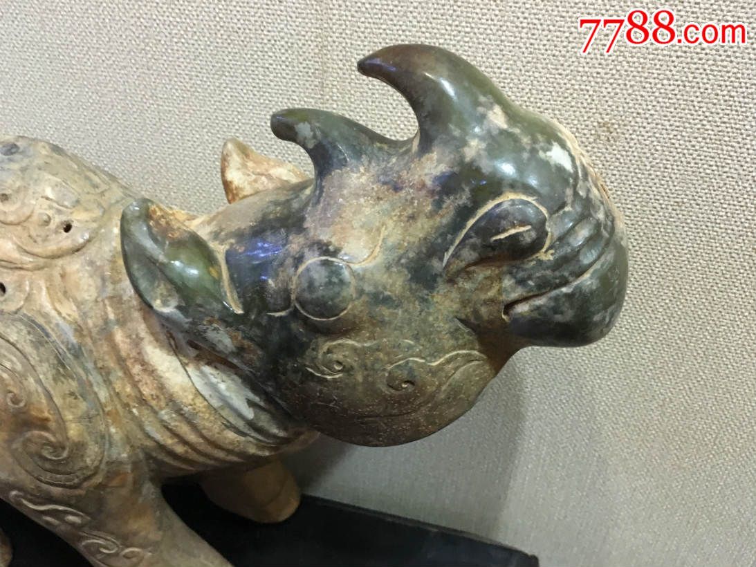 明清时期古玉青玉牛一对大摆件