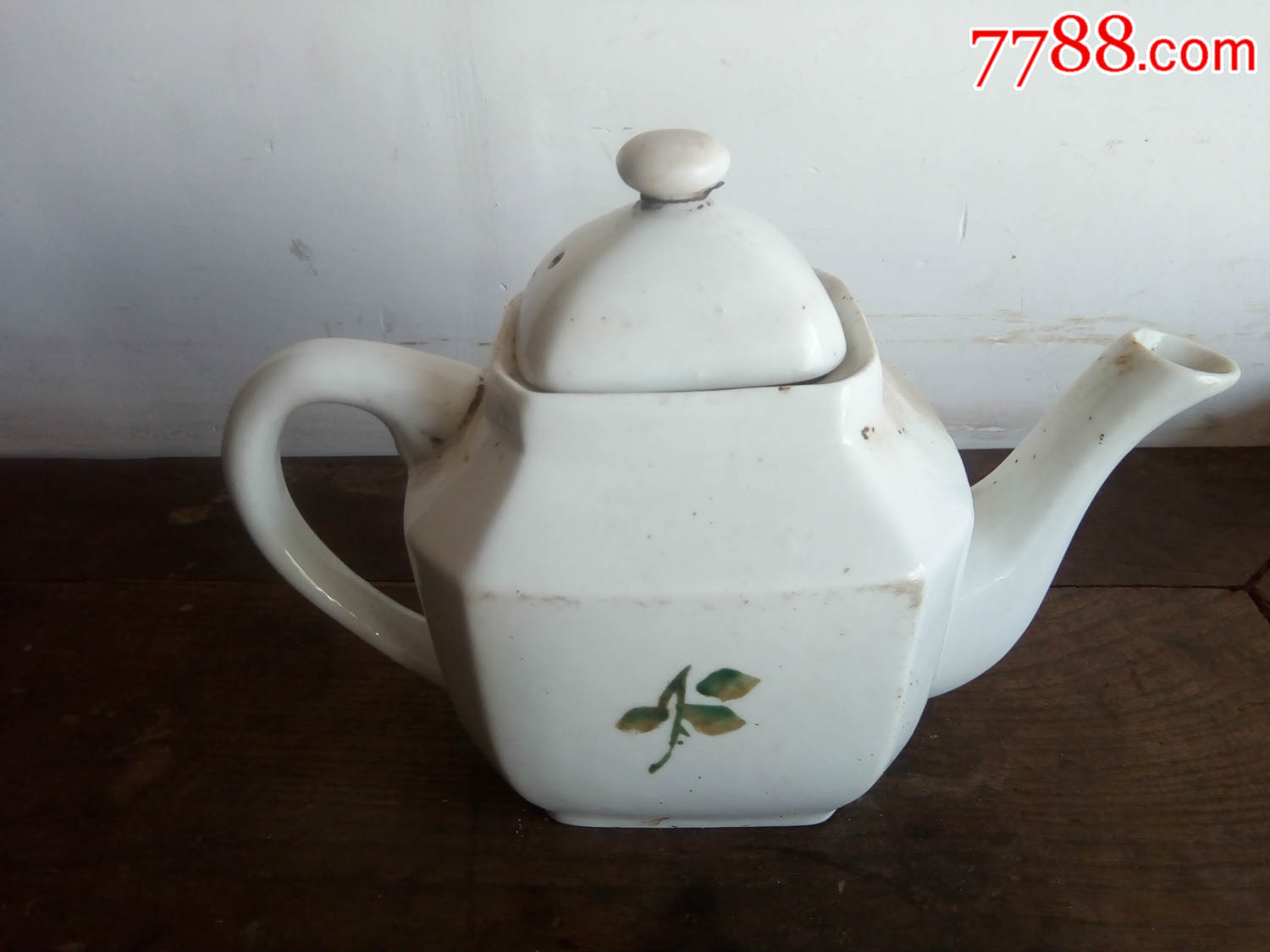 完整民国手绘花鸟方形老茶壶老瓷器茶具茶艺收藏完整摆件包老