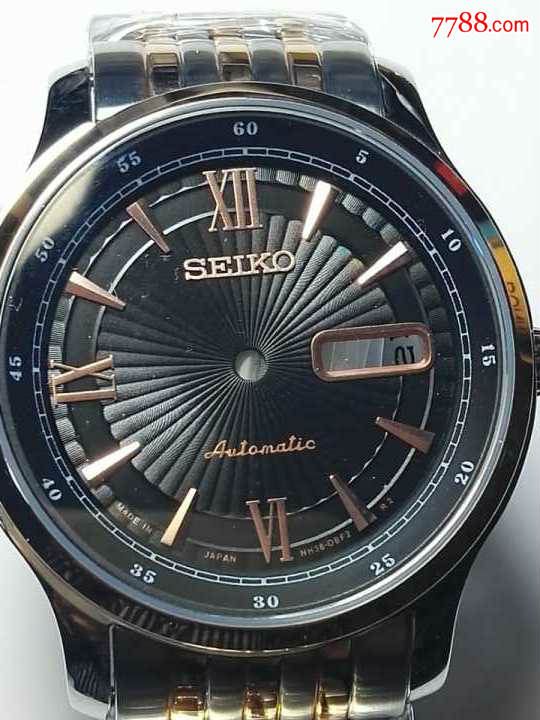 精工牌表壳装7s26b--nh36机芯表壳《黑盘玫瑰金色字钉》