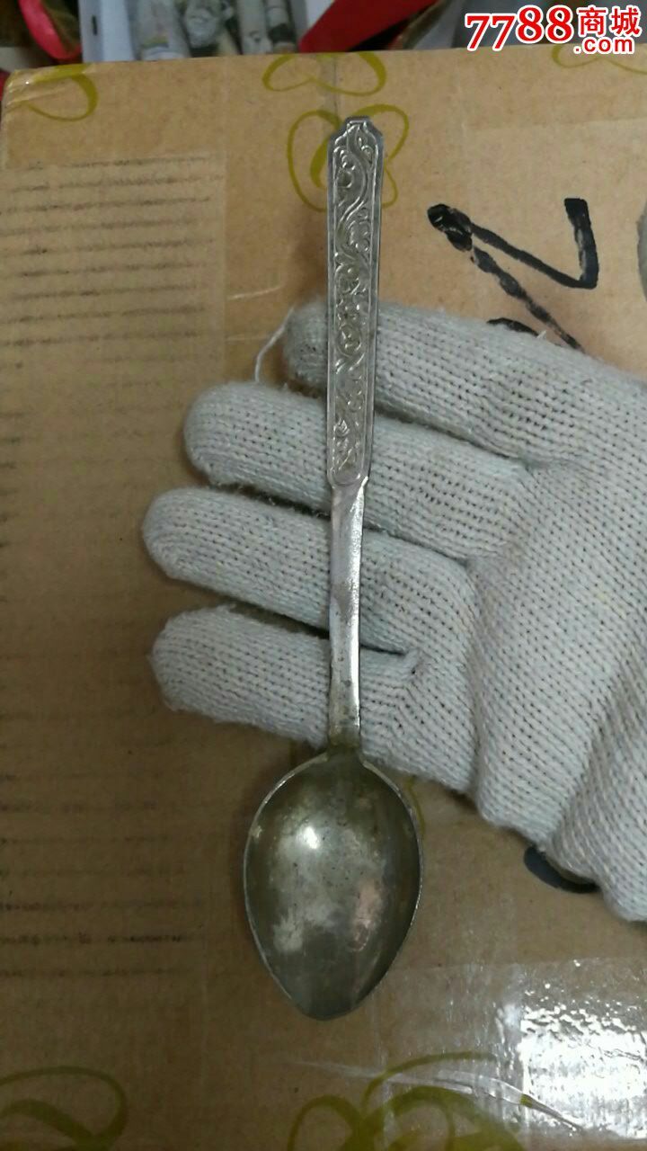 纯银老包浆老民国银勺老调羹花纹精美