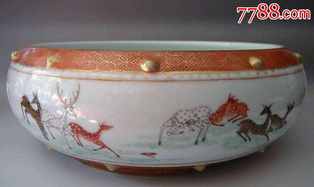 清雍正粉彩群鹿鼓钉洗-彩绘瓷/彩瓷-7788收藏__收藏热线