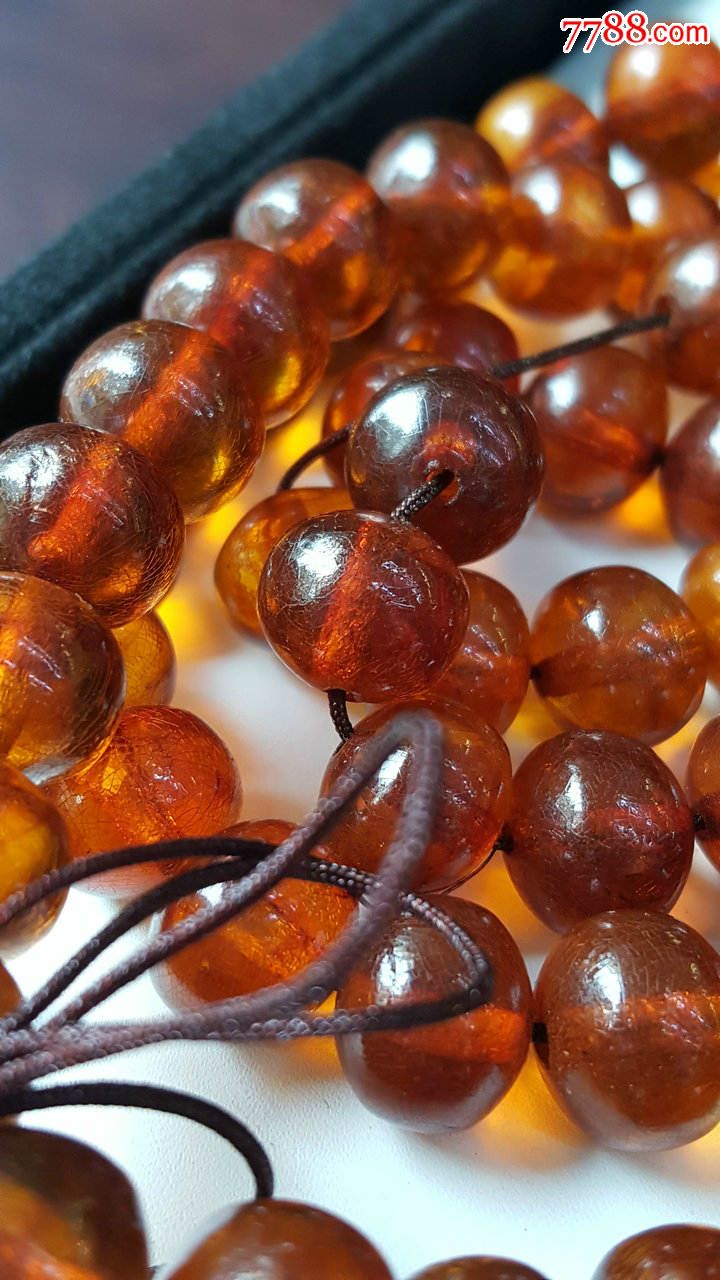 冰裂纹老琥珀朝珠108颗串颗颗冰裂珠子1.34