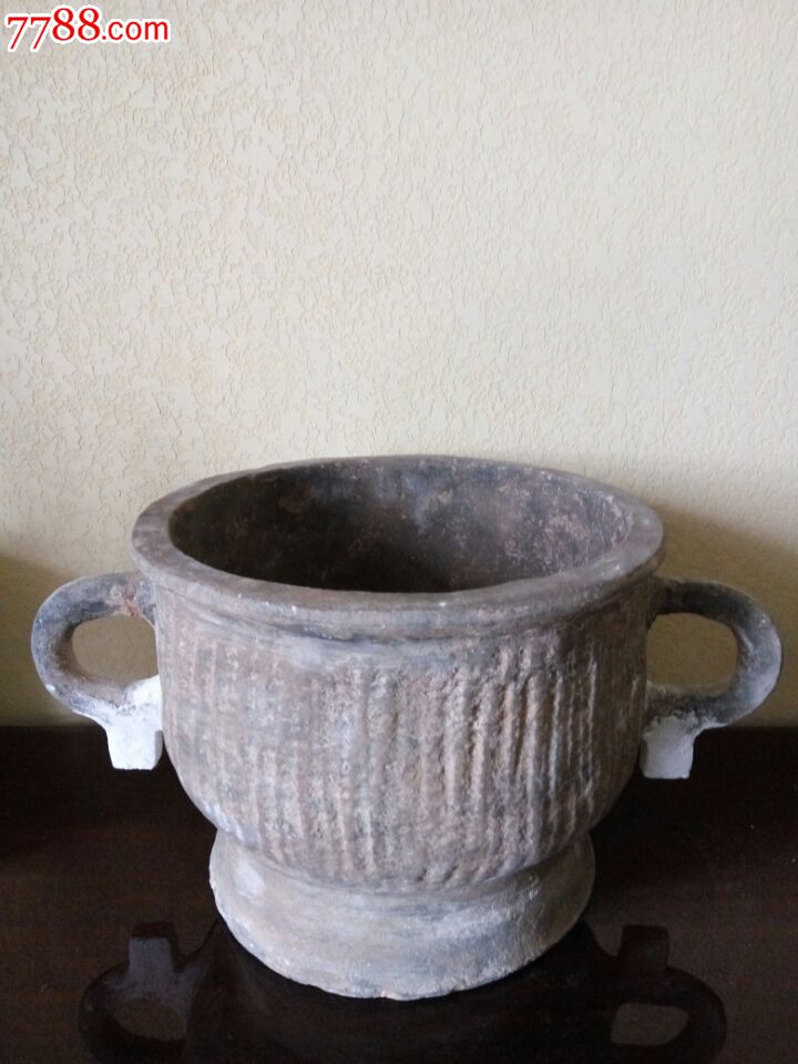 西周灰陶簋标本修补残器双耳有残双流修补