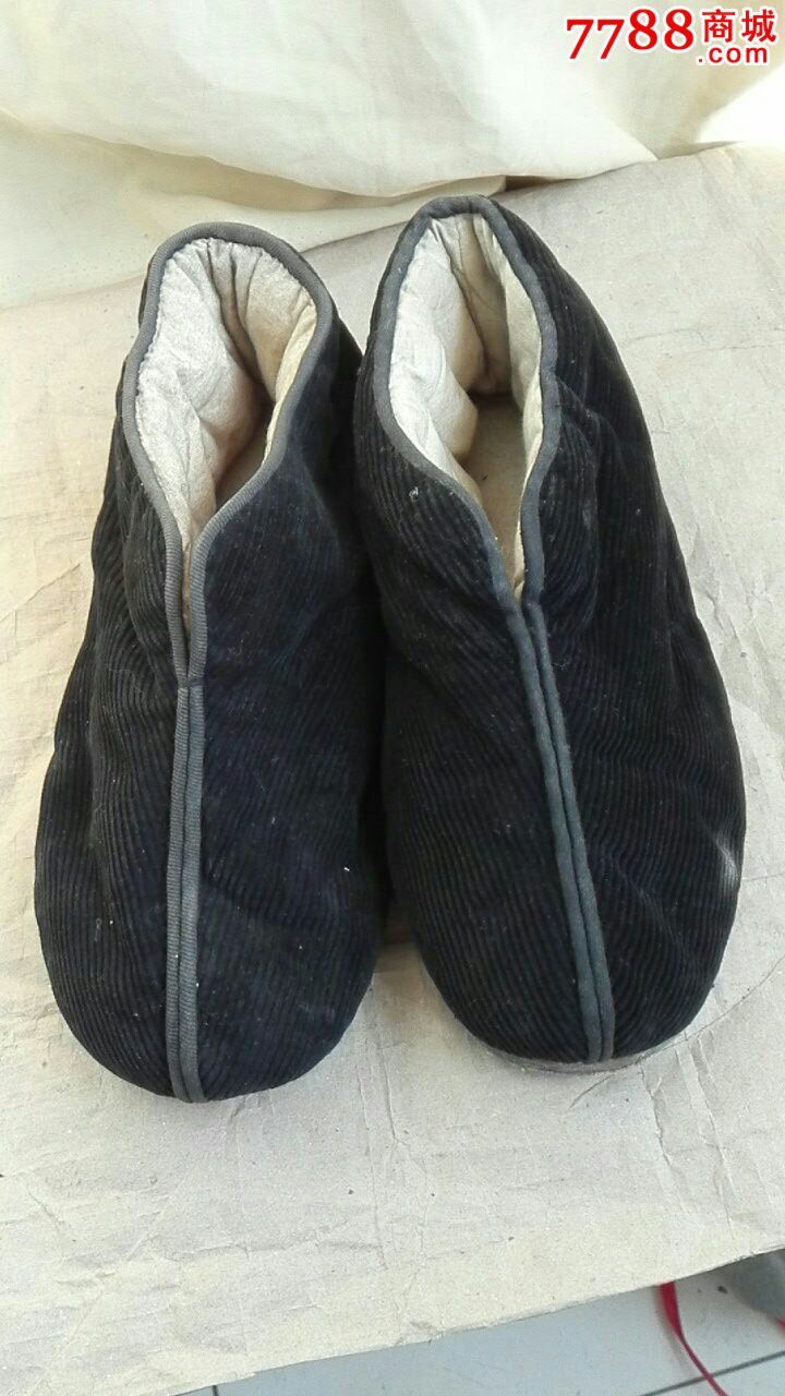 手工纳底条绒老棉鞋