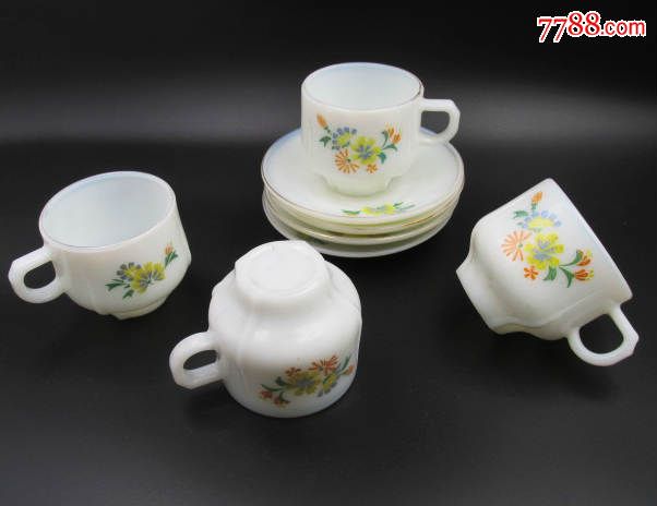 精品8件套花卉玻璃瓷咖啡杯~中国制造雪花牌