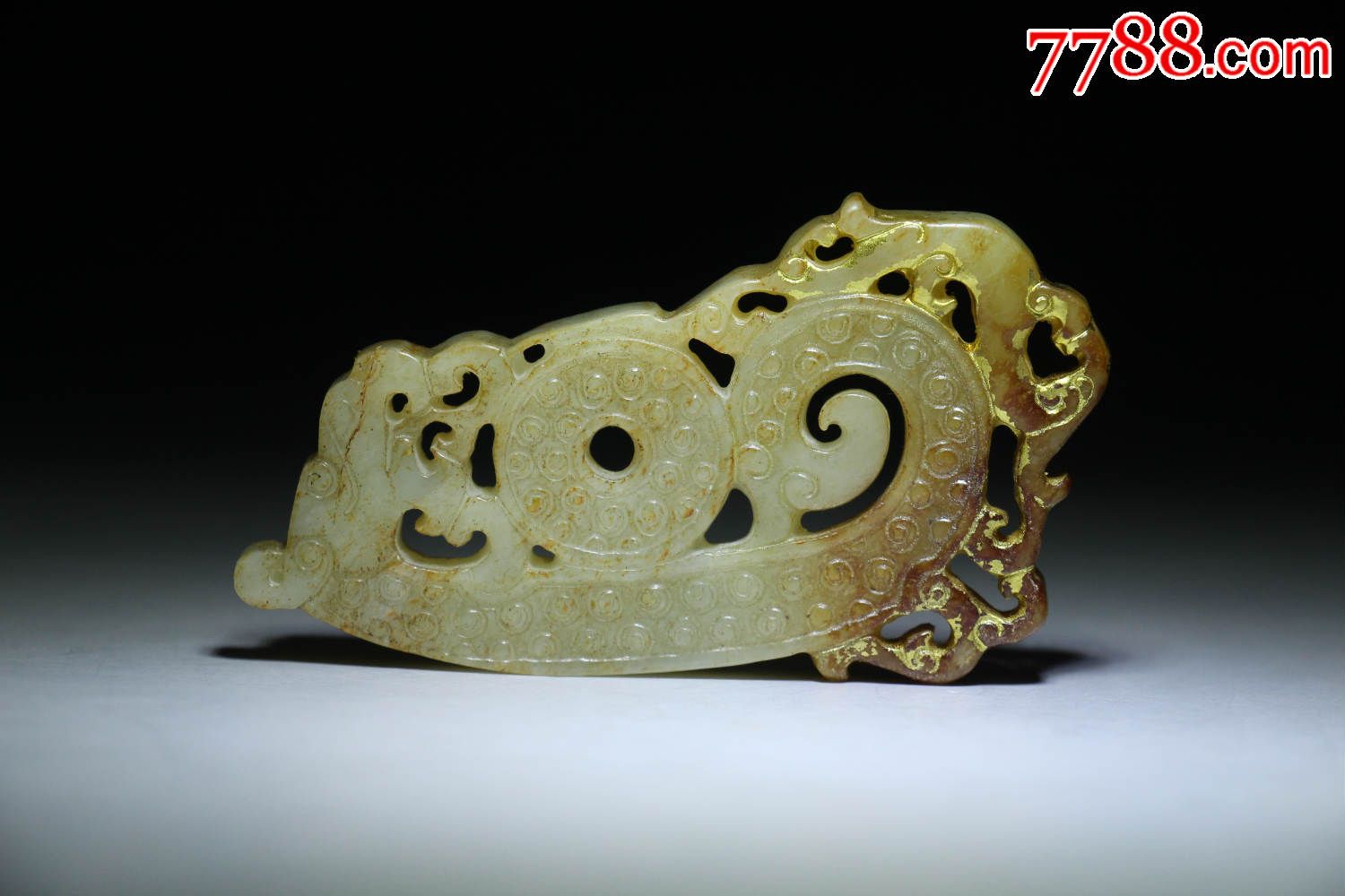 高古玉古玉白玉错金龙凤戏珠玉牌手把件挂件包老到代