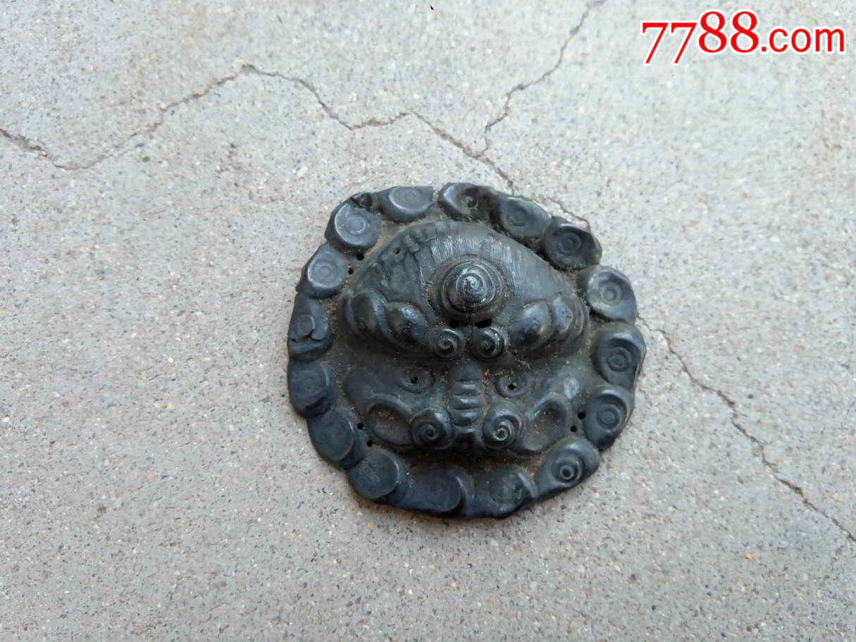 古玩杂项真品民国大号虎头银饰帽花银器水银古包浆完好包老