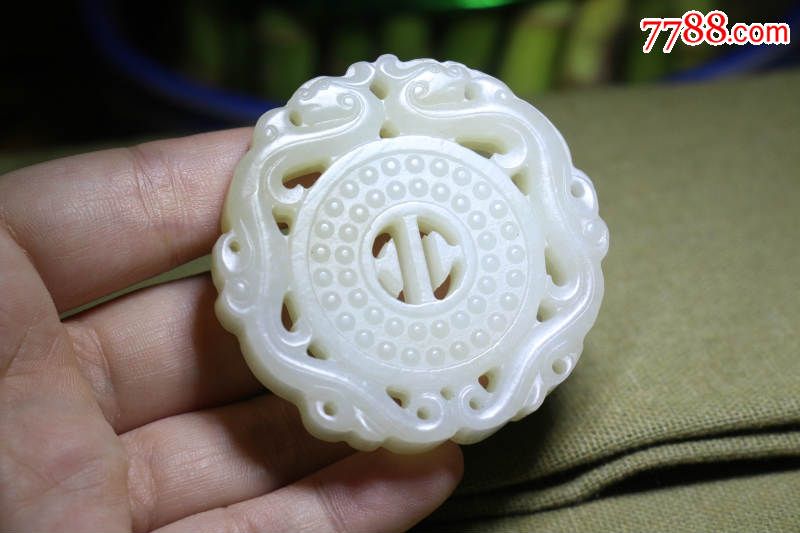 明清时期古玉白双凤镂空玉牌手把件挂件包老到代
