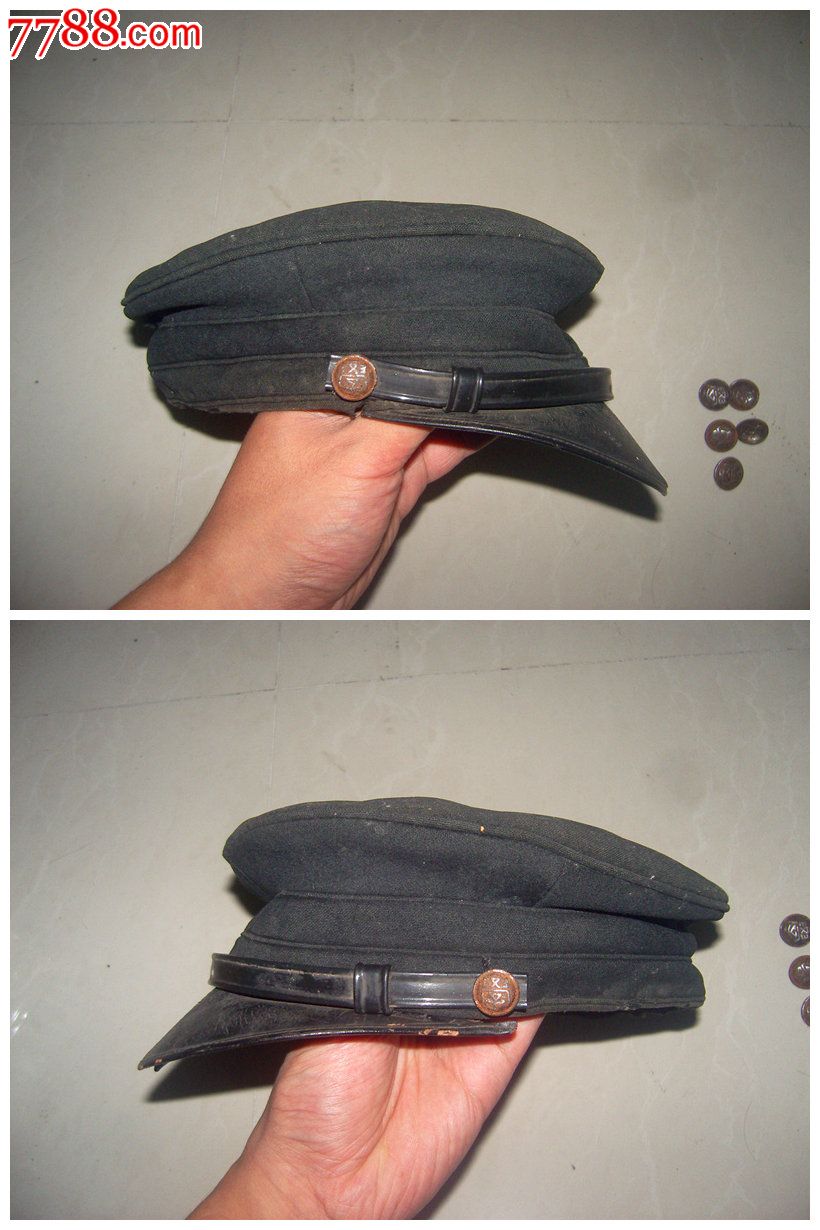 抗战民国海军学生官大檐帽及常服扣一套,稀少品种,品相都不好