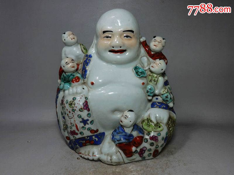 清代粉彩五子登科弥勒佛塑像