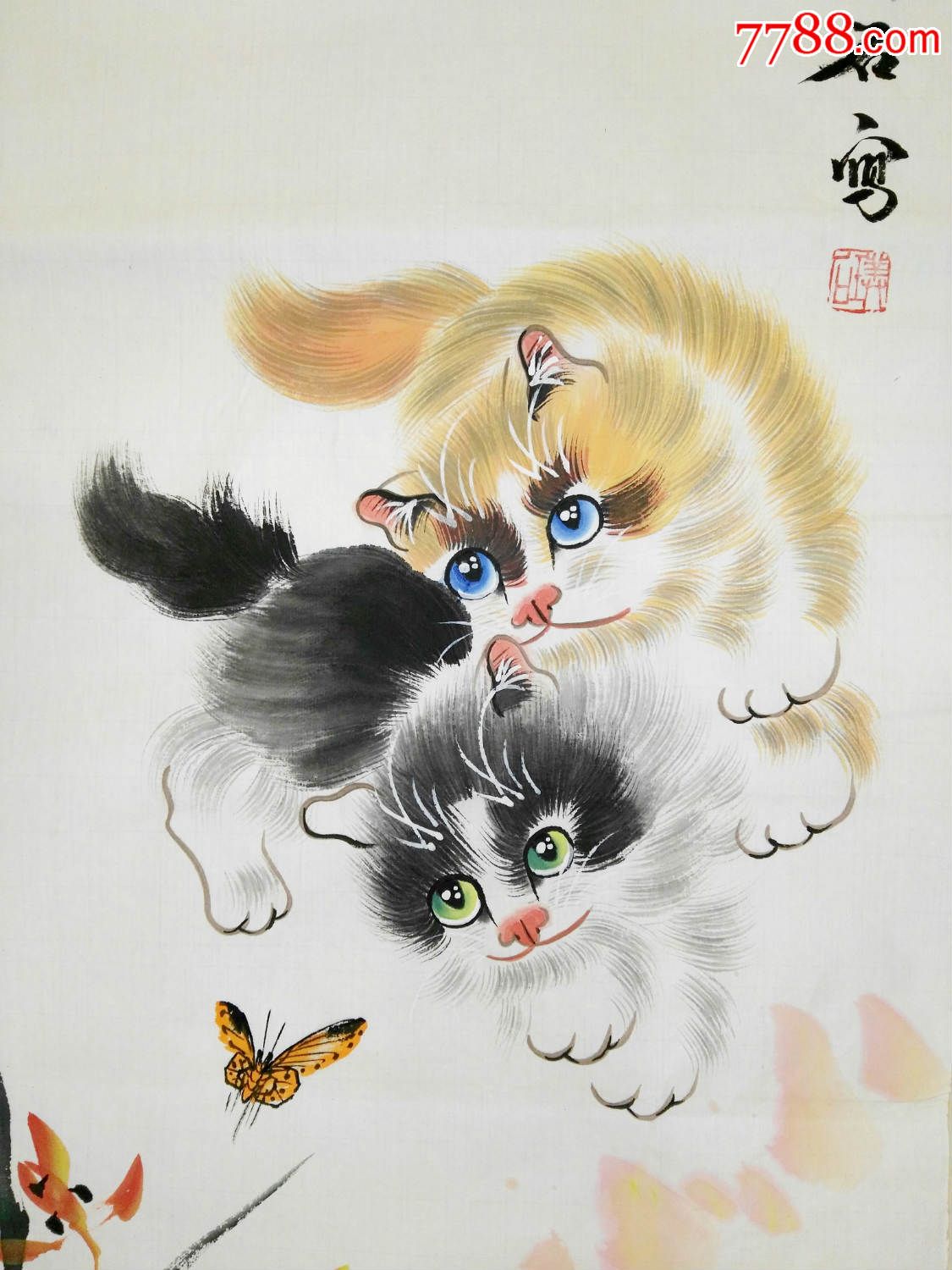 猫王杨广中老师精品猫图梅兰竹菊四条屏