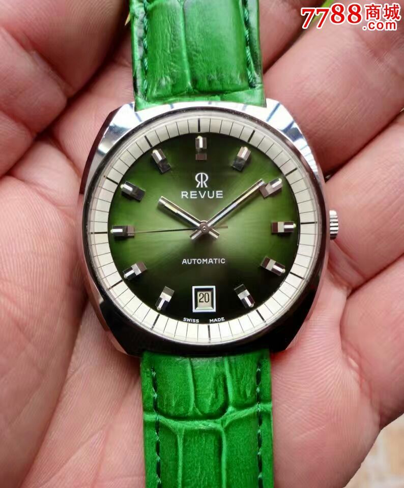 瑞士古董梭曼(总统)墨绿电光盘自动机械手表