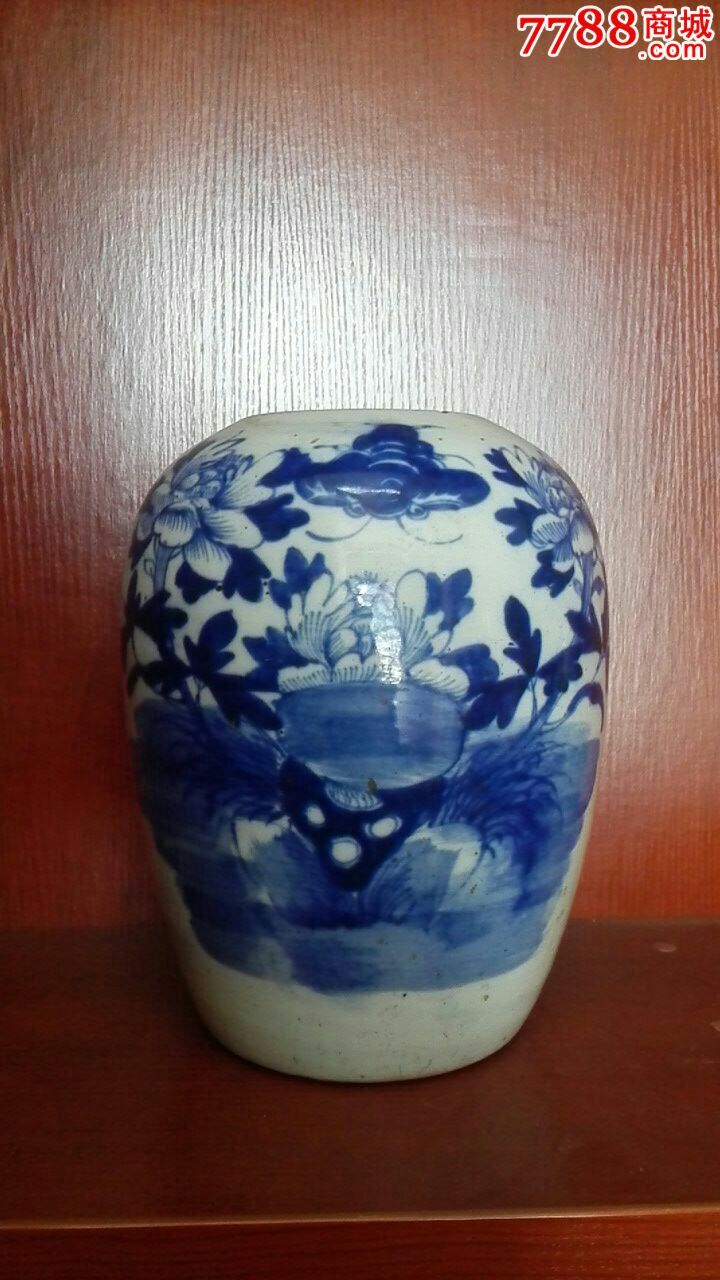 晚清～青花牡丹花卉东瓜罐_青花瓷_收藏价格_鉴定交易_7788瓷器网
