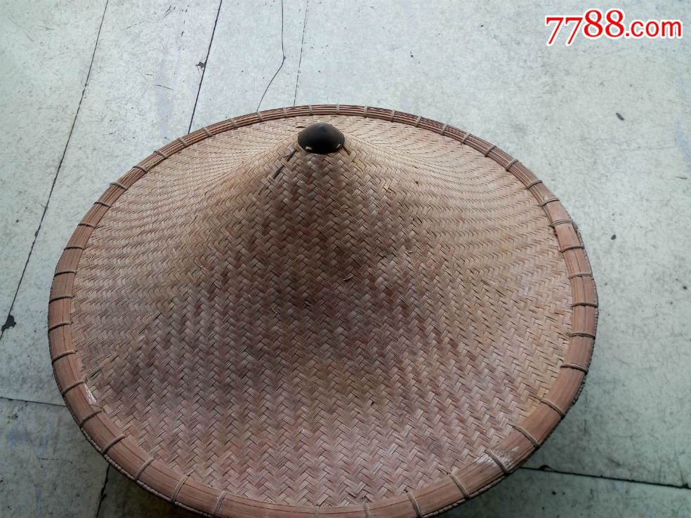 民国纯手工编制嵌铜老草帽礼帽农民防晒工具饭庄装饰道具包老完整