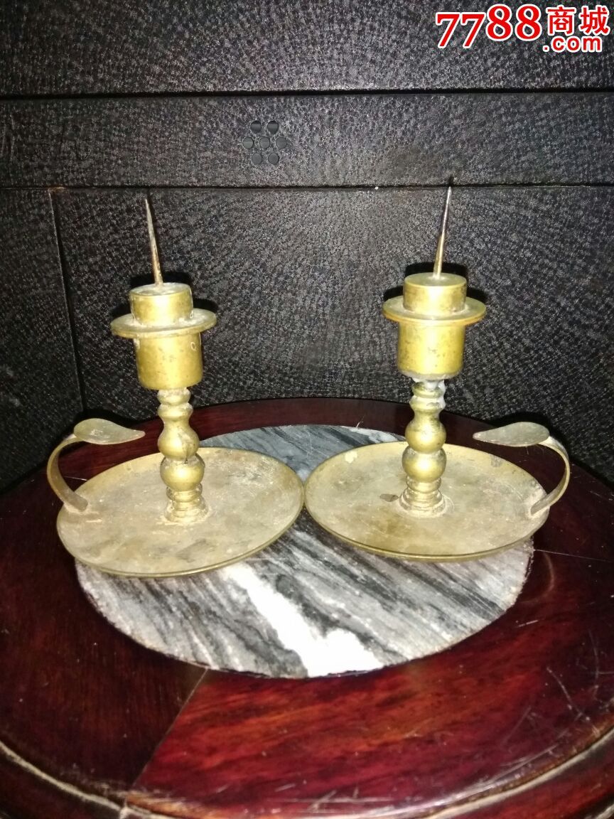 民国铜蜡烛台一对!