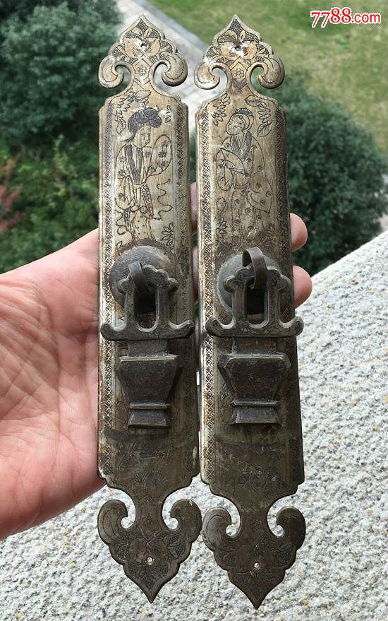 全手工錾刻八仙人物故事门鼻一副