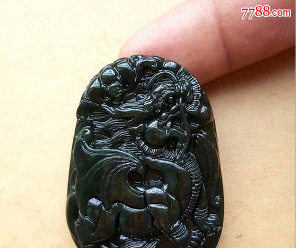 正品天然蓝田玉墨绿玉黑绿玉墨玉五福贺寿玉挂件玉牌玉佩腰佩-价格:48