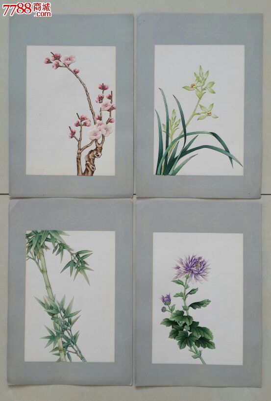 文革纸品立体绒纸贴画梅兰竹菊