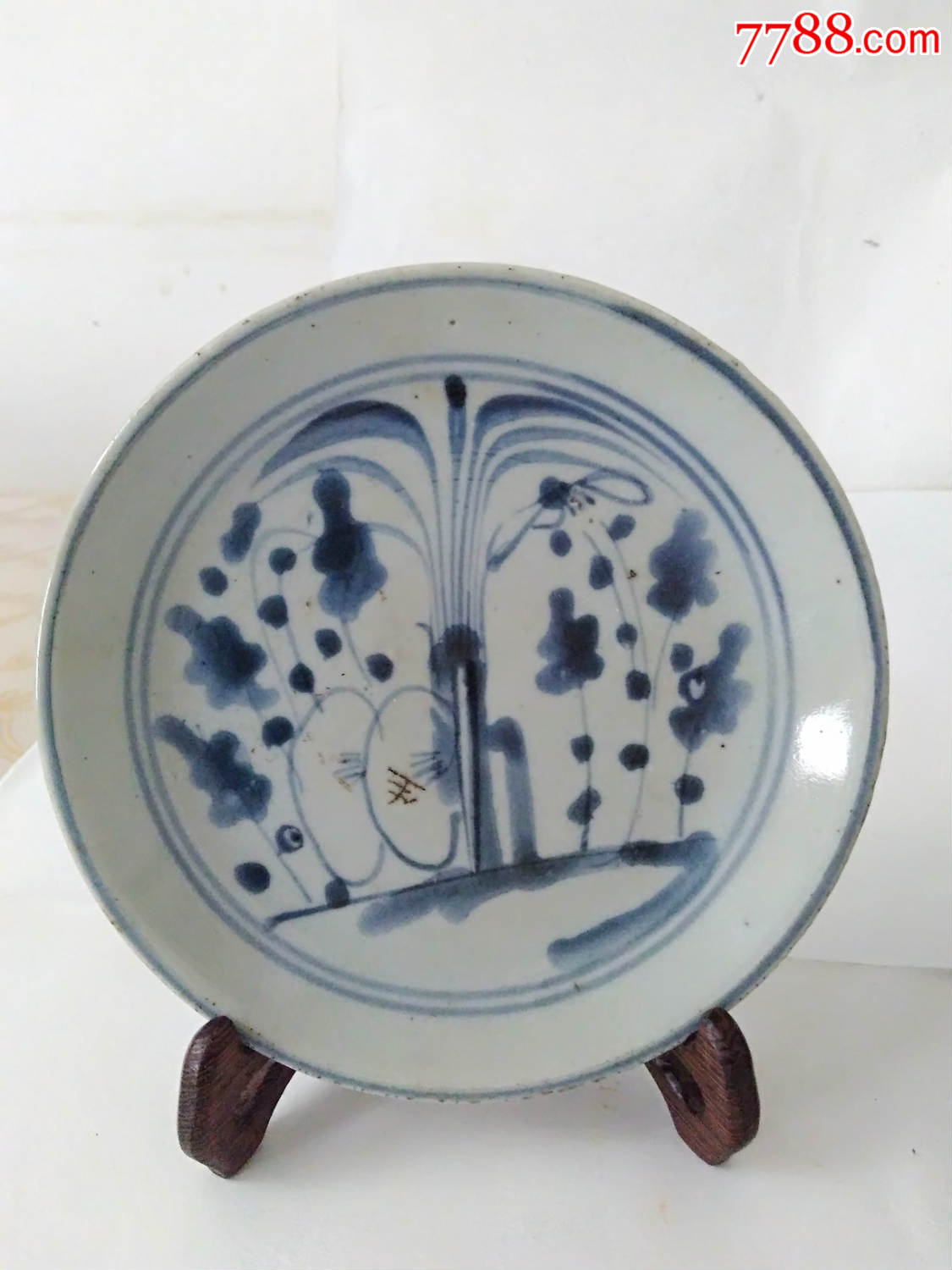 274全品清代兰花纹青花盘子2个,口径15.8厘米