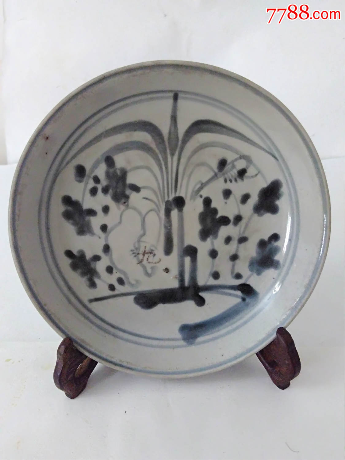 278全品清代兰花纹青花盘子,口径16.5厘米