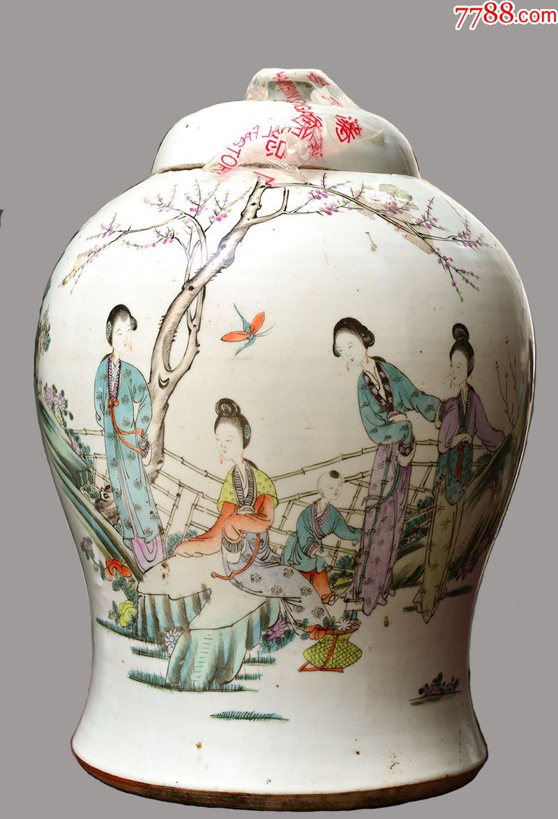 民国粉彩仕女将军罐