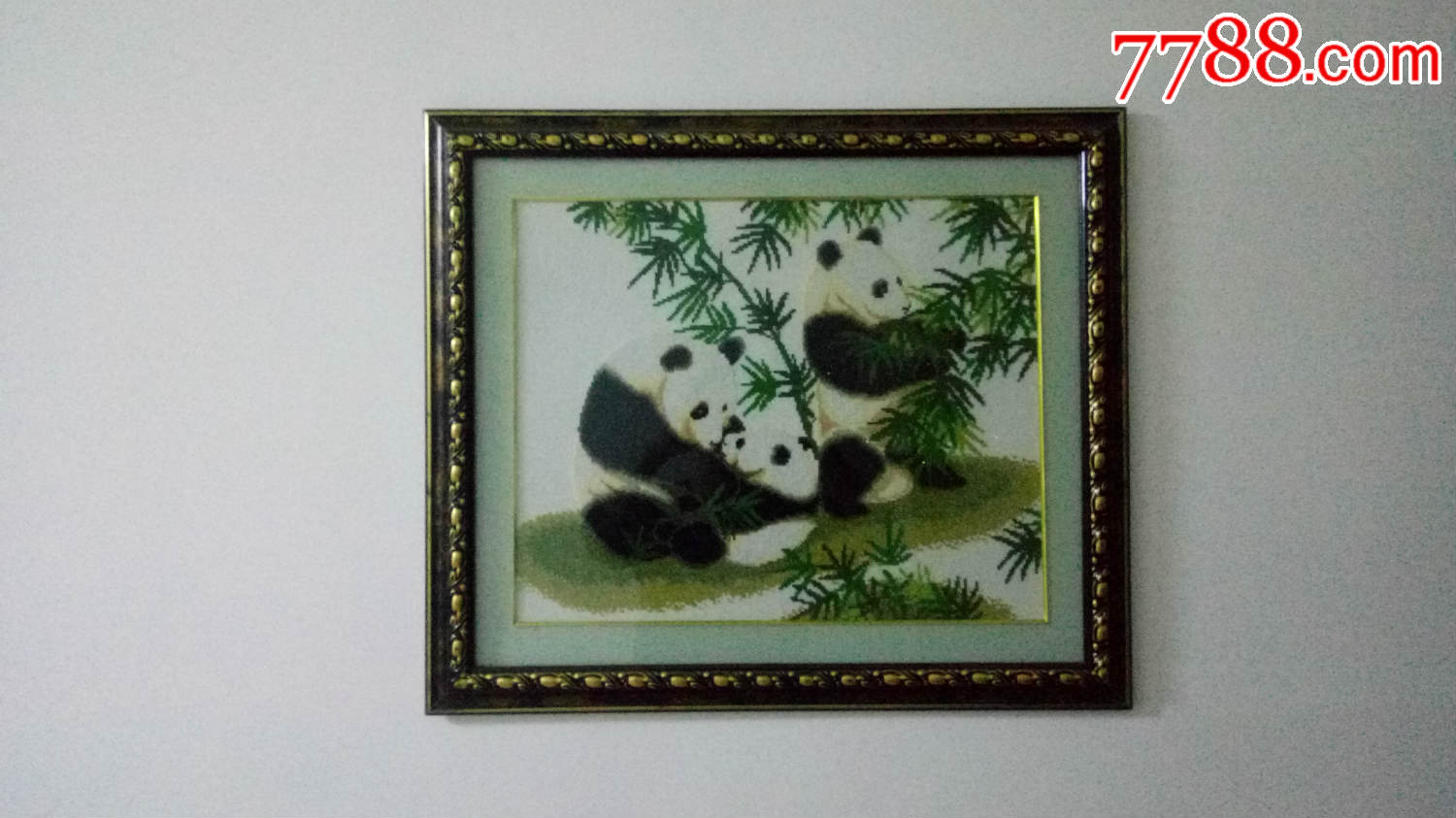 纯手工十字绣国宝熊猫已装裱(高级丝线)