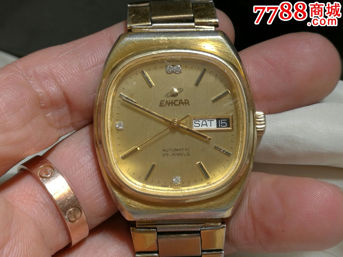 好品镶钻盘面漂亮的黄机芯新!全自动星期日历大英纳格表一块!