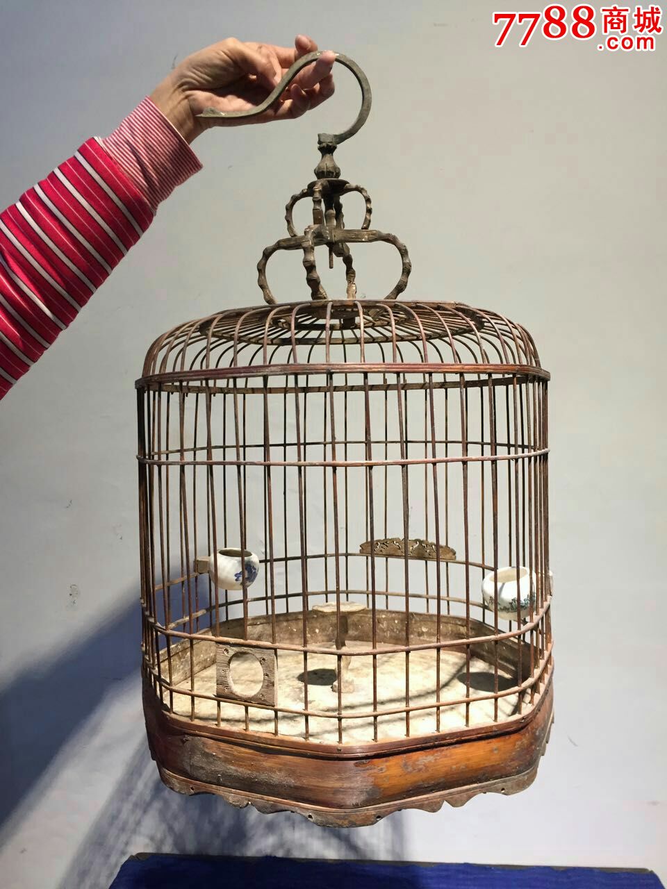 民国八角竹制鸟笼,品相完好,鸟巢,鸟哟,民俗老物件老家具
