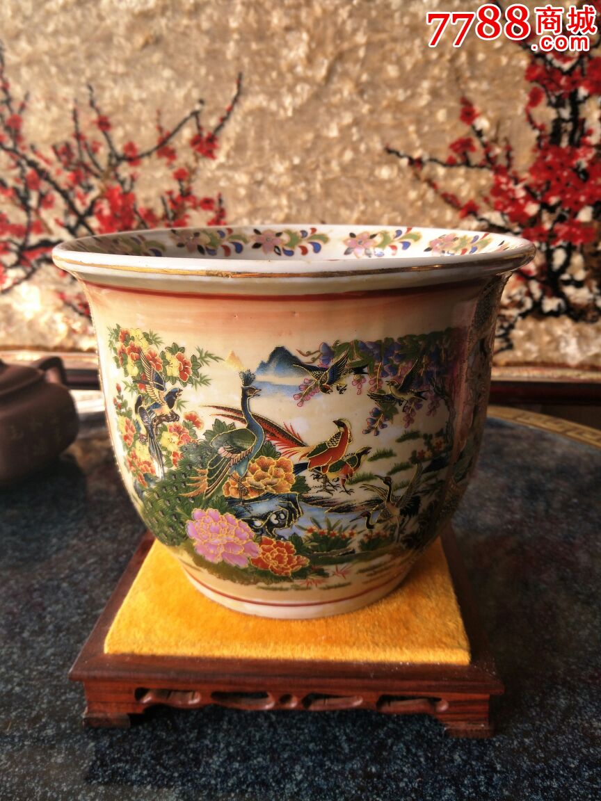 老瓷器老描金瓷花盆80年代外贸出口文玩古董怀旧收藏精品