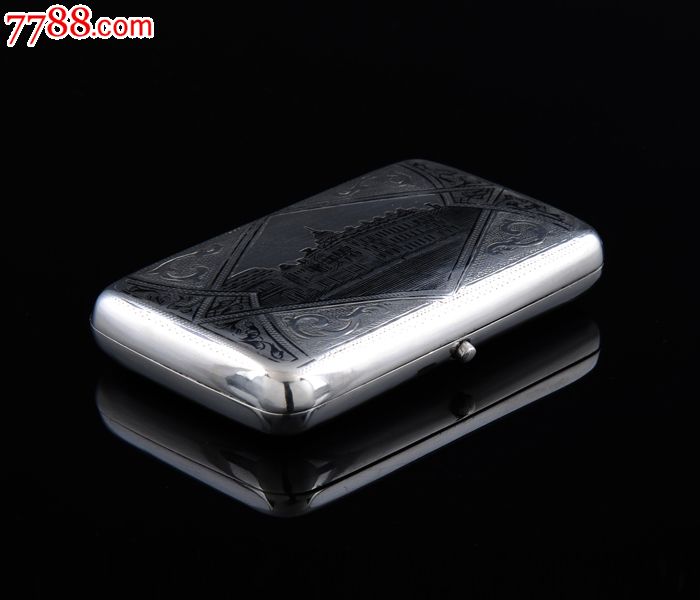 约140克18*6年俄罗斯875银乌银工艺雪~茄盒西洋古董银器收藏