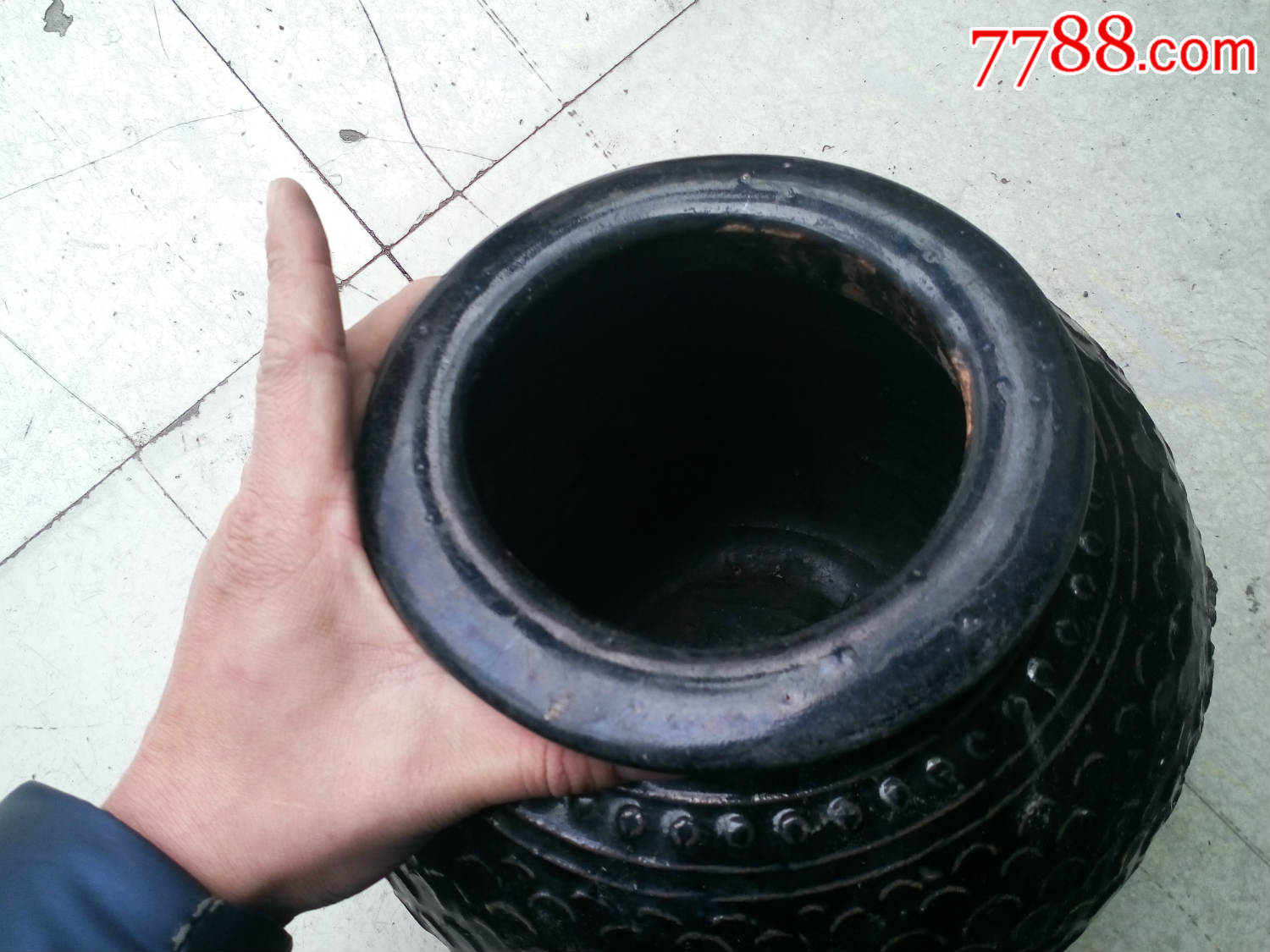 民国文房用品五金釉鱼鳞老罐子带寿字底卷缸书房用品包老摆件包老