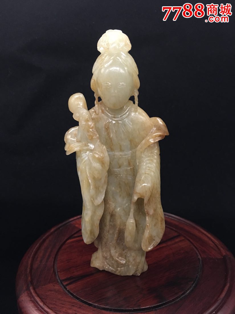 明代.和田玉籽料.出土.仕女像摆件.