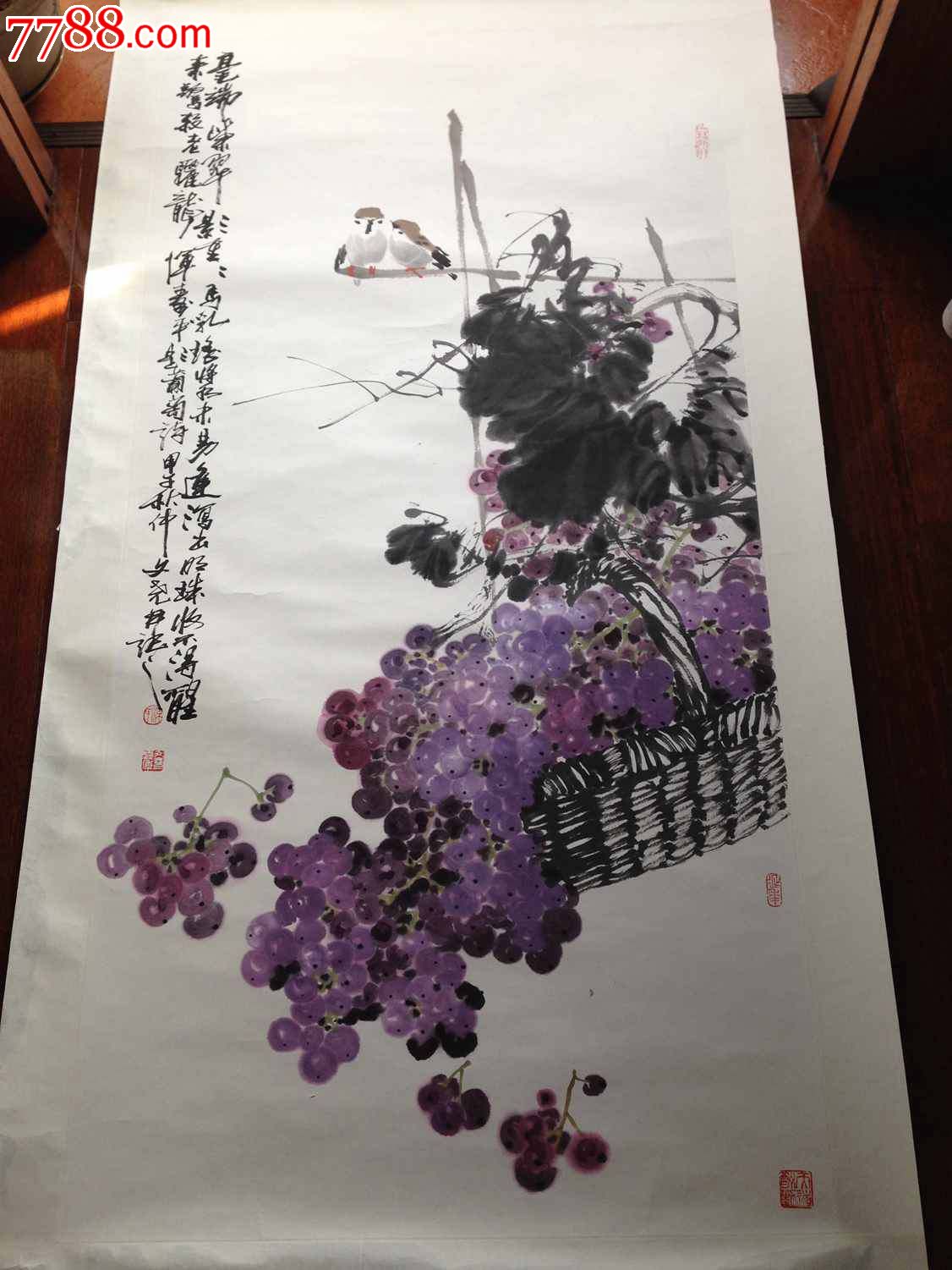 海派大写意花鸟画家梁文尧《秋硕图》国画真迹,精品代表作*品如图