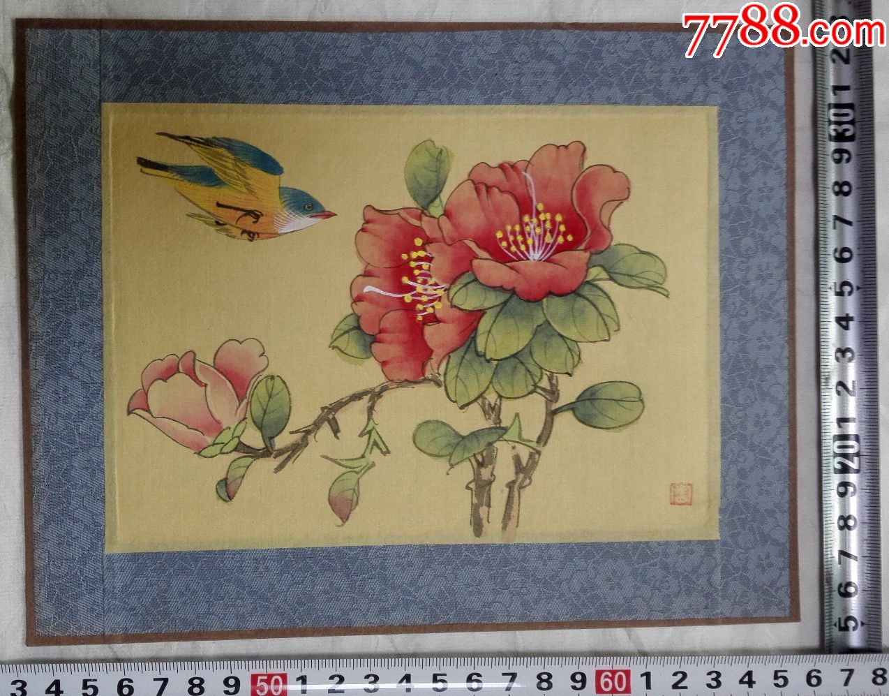 中国古美術・純手描き花鳥掛軸・水彩画・蒋延錫印款・書道品