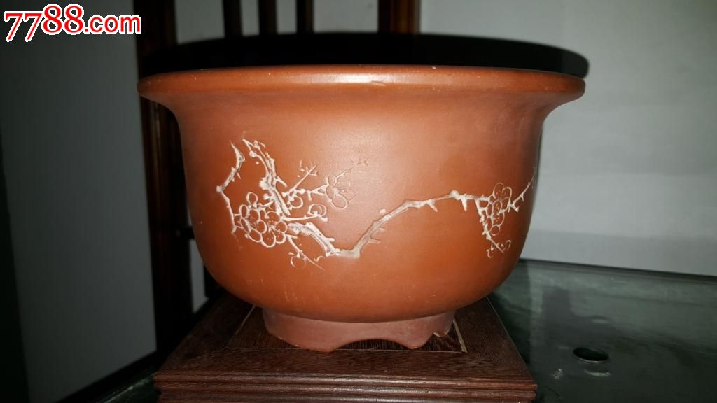 紫砂老盆一只缶工款的圆形紫砂花盆