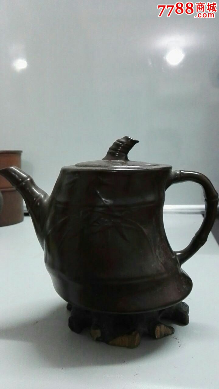 民国奎山底款挂酱釉竹节纹壶-se46937453-紫砂壶-零售-7788收藏__收藏