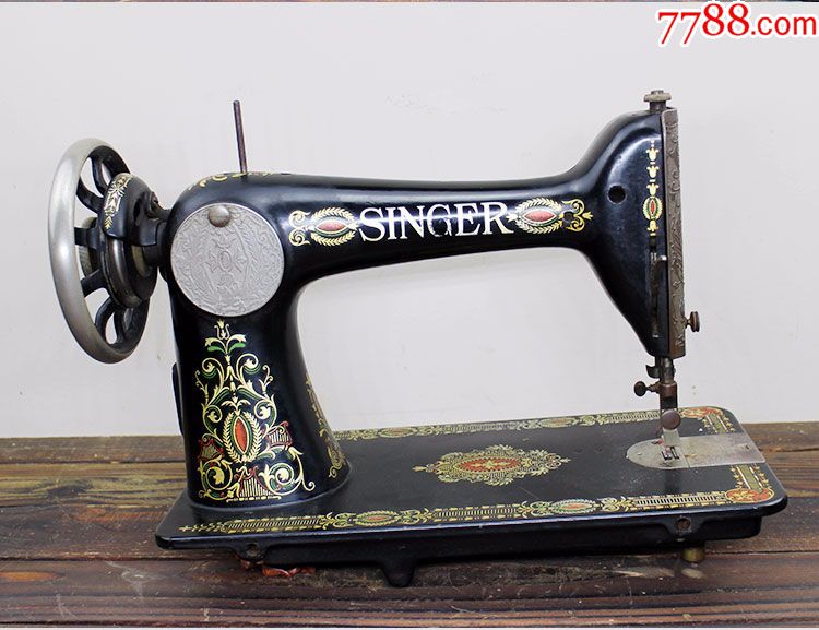 美国singer胜家牌老缝纫机优雅花纹西洋古董二手收藏品摆件