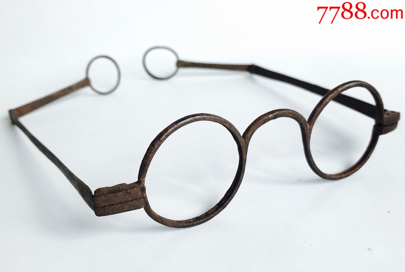 清代古玩/美国古董铁眼镜/没镜片/镜片处直径3厘米