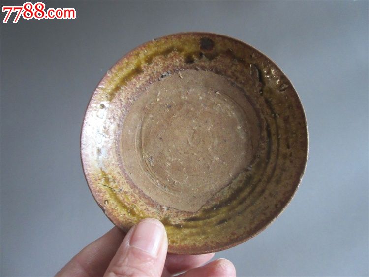 清代民国古陶瓷金黄釉瓷器小盘小蝶毛笔笔舔民俗收藏品古陶器包老