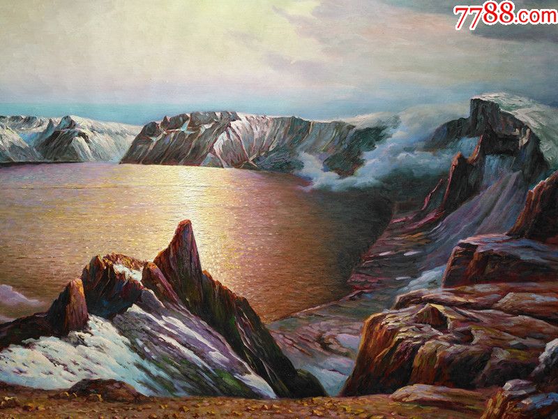 朝鲜一级画家朴成文风景油画金色天池(聚宝盆)_第4