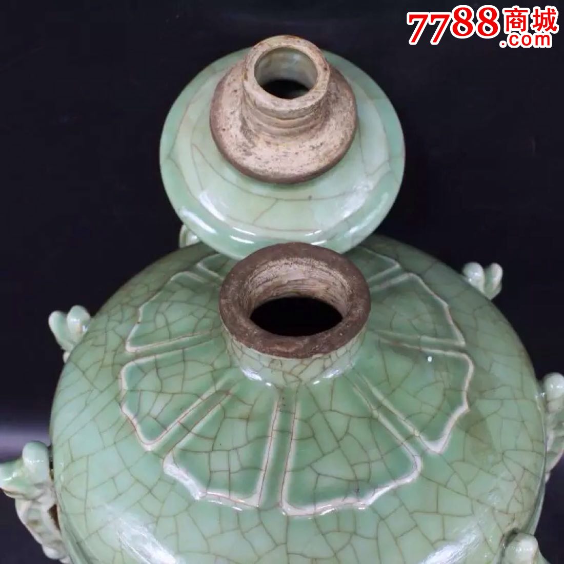 老厂瓷宋龙泉窑开片影清三足九龙酒壶