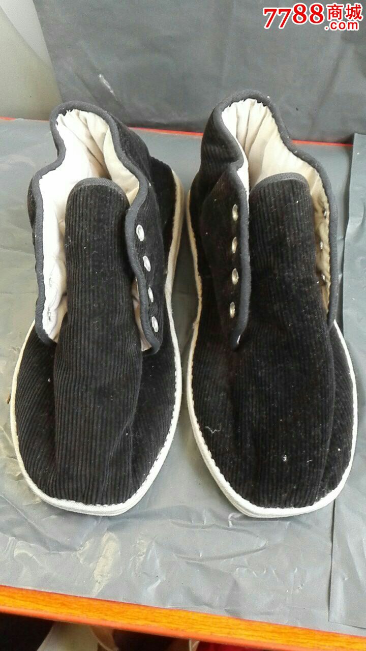 手工纳底条绒系带棉鞋