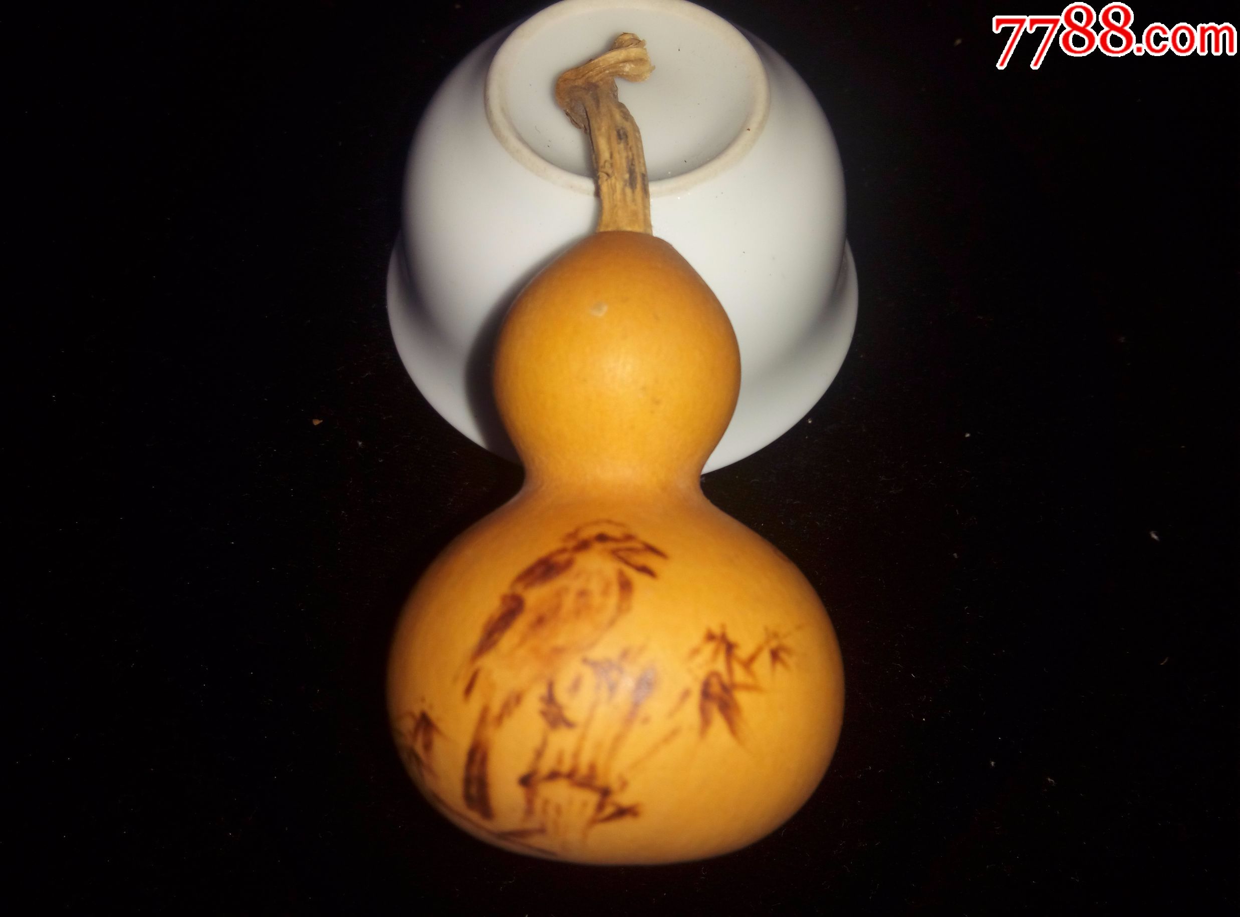 烙画葫芦——枝头鸟.河北省名家张连忠作品,纯手工烙画.