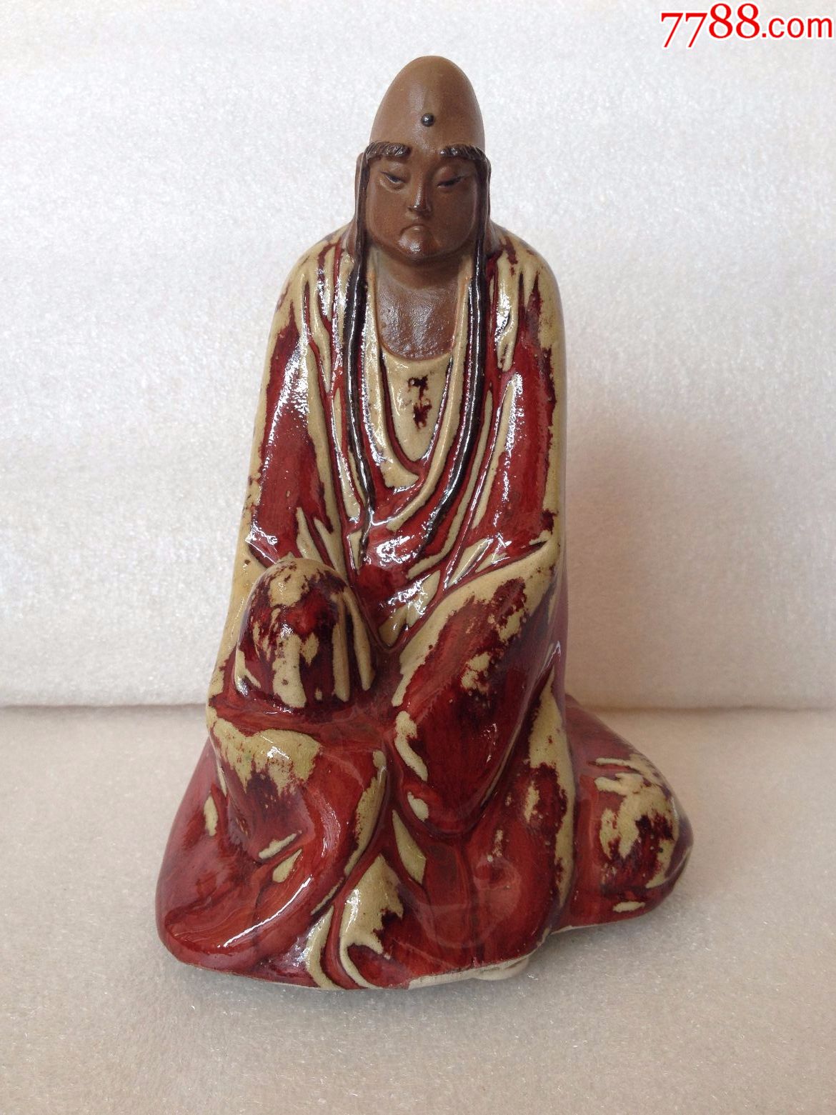 石湾石榴红长眉罗汉(马海大师作品)